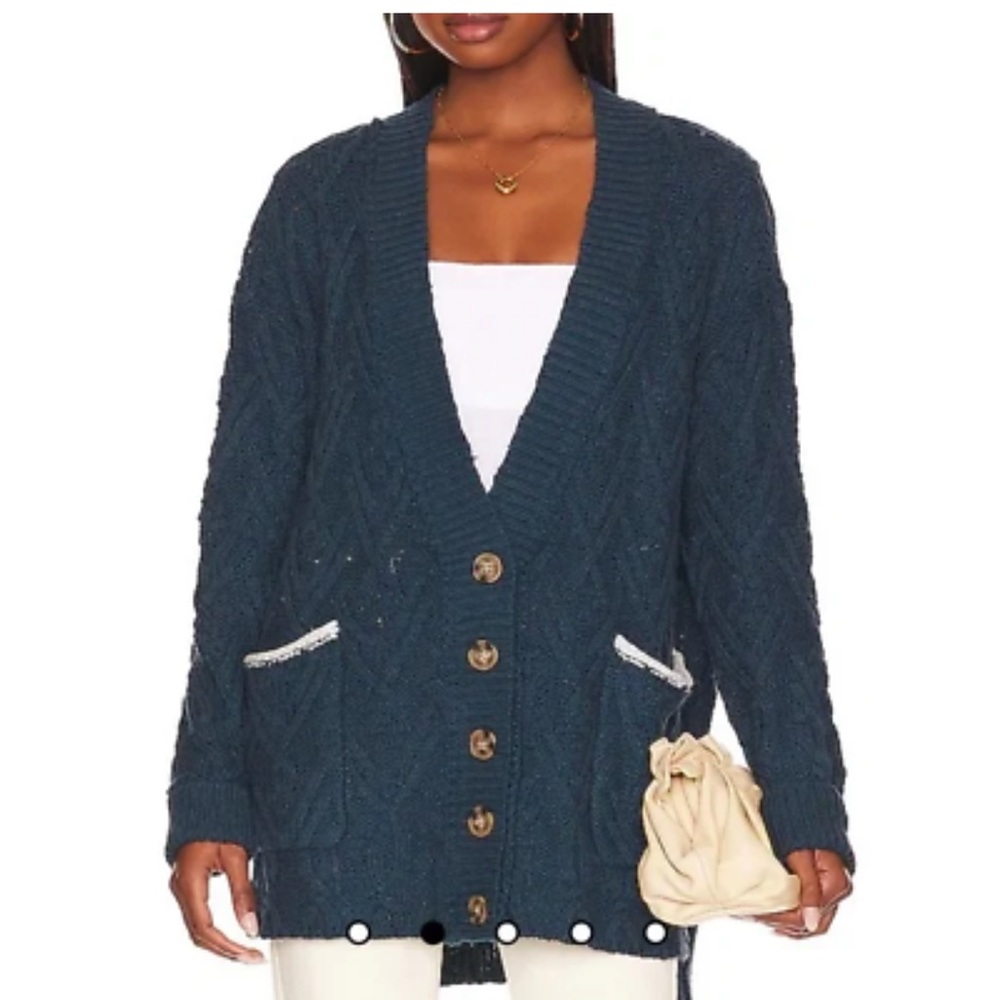 Free People Navy Blue Cable Knit Cardigan